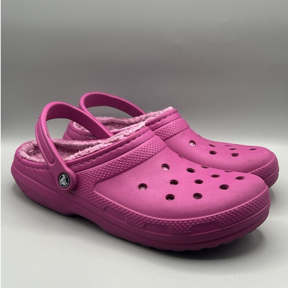 Crocs Classic Clogs Pink Fuzzy Lined Fur Slip Ons - Men's Size 11 USED